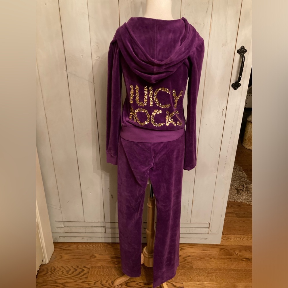 Juicy Couture Purple Velour Y2K Tracksuit Gold Juicy Rocks Bling Sz-M/L Rare